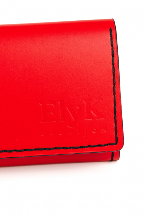 Portofel dama din piele naturala, personalizabil, Eva, rosu (cusatura neagra) [6]