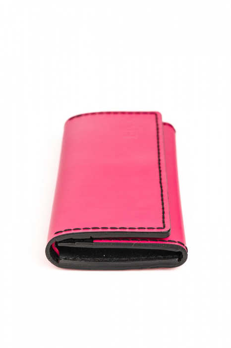 Portofel dama din piele naturala, personalizabil, Eva, roz intens (cusatura neagra) [3]