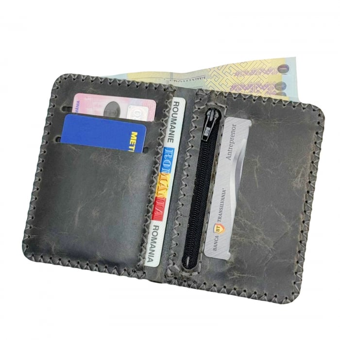 Portofel, personalizabil, din piele naturala, compartiment marunt, Jack 2 M, Gri [1]