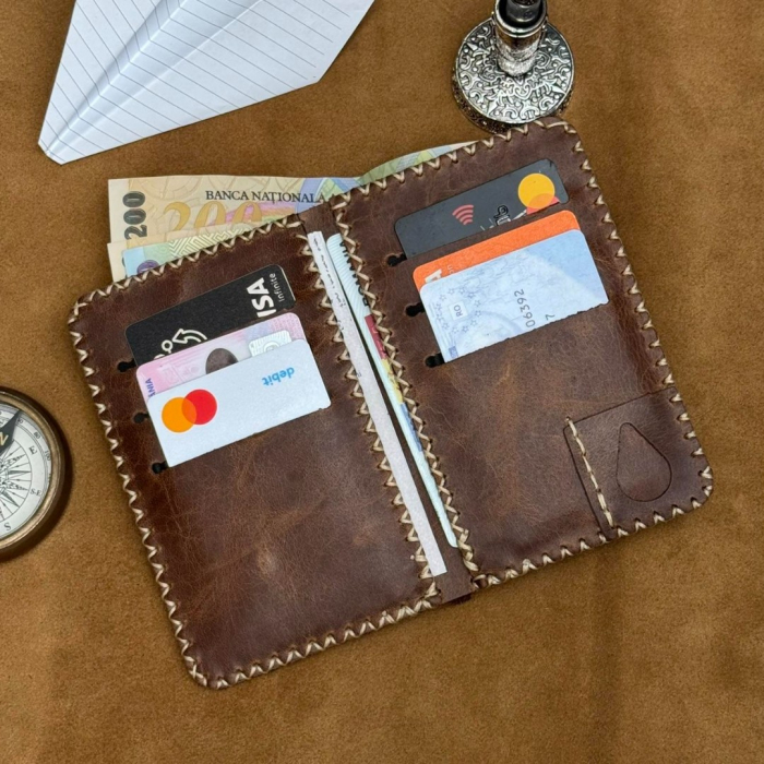 Portofel, personalizabil, din piele naturala, Jack L, Maro antichizat [4]