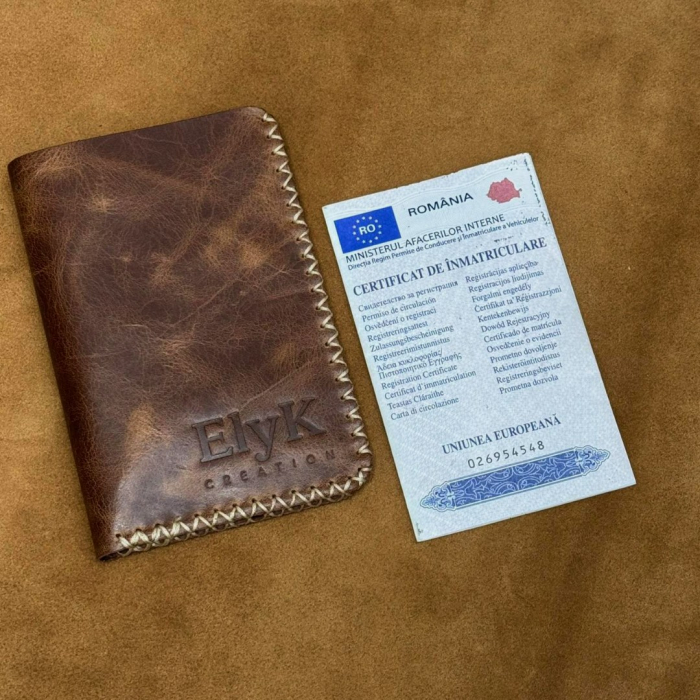 Portofel, personalizabil, din piele naturala, Jack L, Maro antichizat [3]