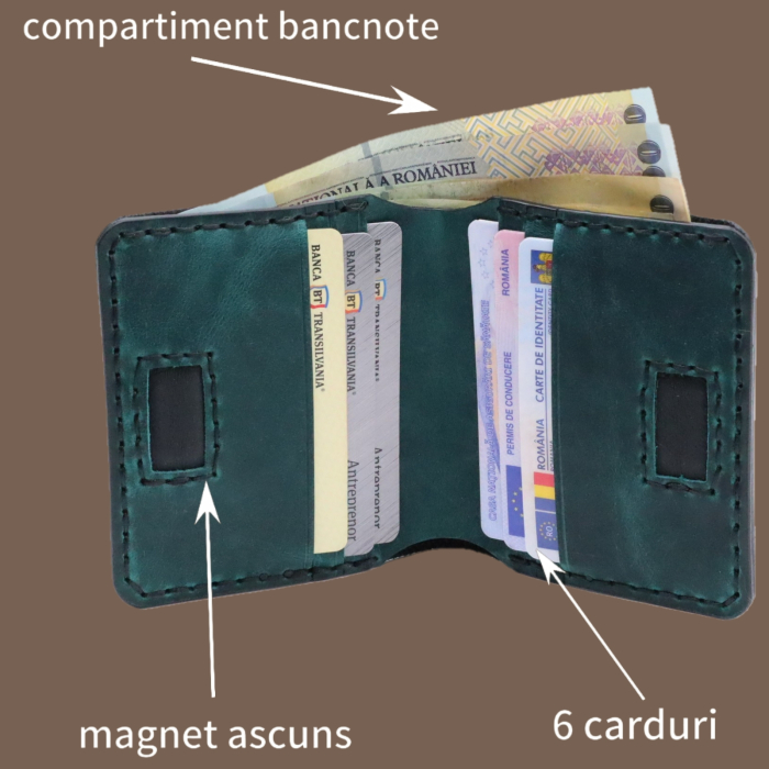 Portofel din piele naturala, Odin, negru cu turcoaz [3]