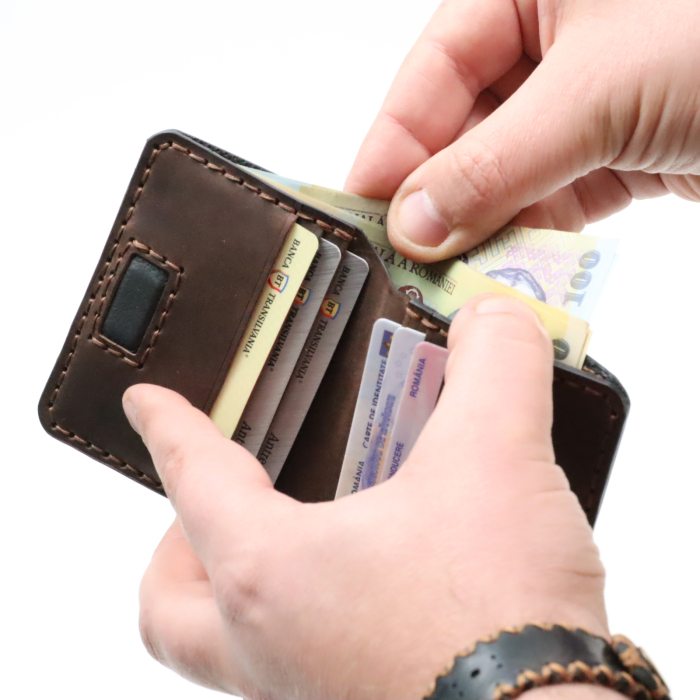 Portofel din piele naturala, Odin, negru cu maro [8]