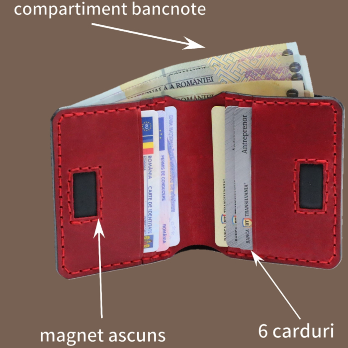 Portofel din piele naturala, Odin, negru cu rosu [3]