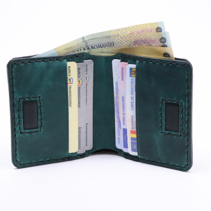 Portofel din piele naturala, personalizabil, Odin, negru cu turcoaz [8]