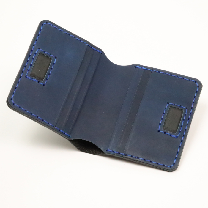 Portofel din piele naturala, personalizabil, Odin, negru cu albastru [8]