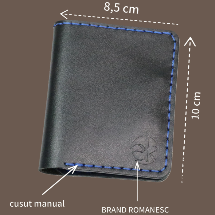 Portofel din piele naturala, personalizabil, Odin, negru cu albastru [2]