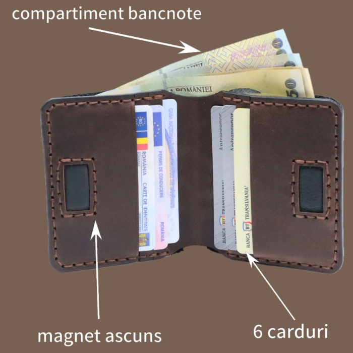 Portofel din piele naturala, personalizabil, Odin, negru cu maro [3]