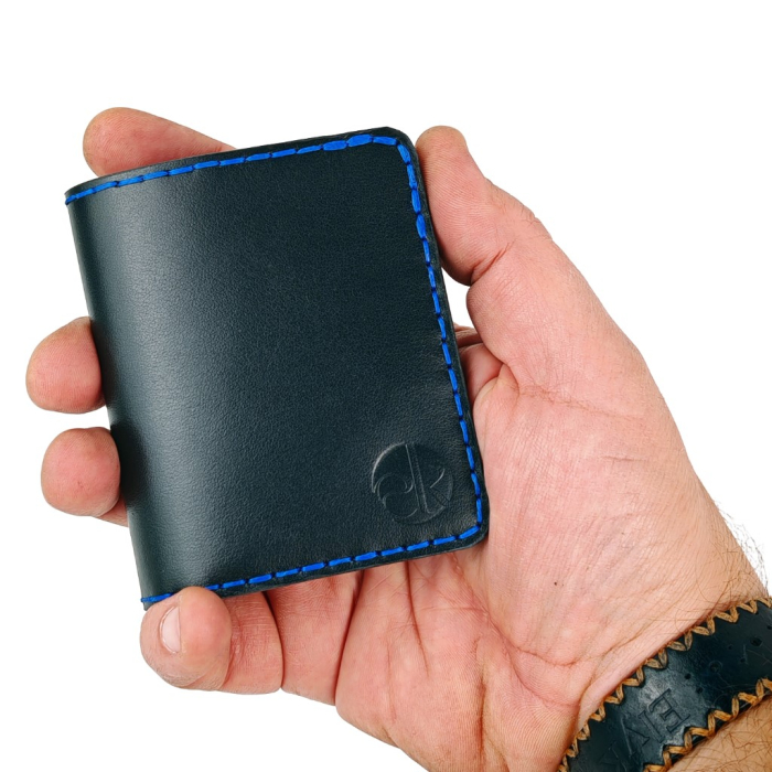 Portofel din piele naturala, personalizabil, Odin, negru cu albastru [3]