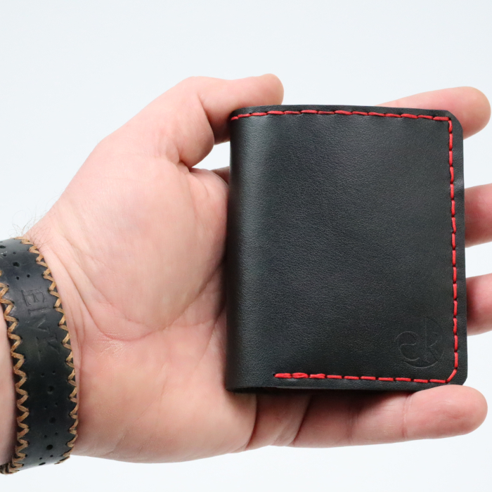 Portofel din piele naturala, personalizabil, Odin, negru cu rosu [6]