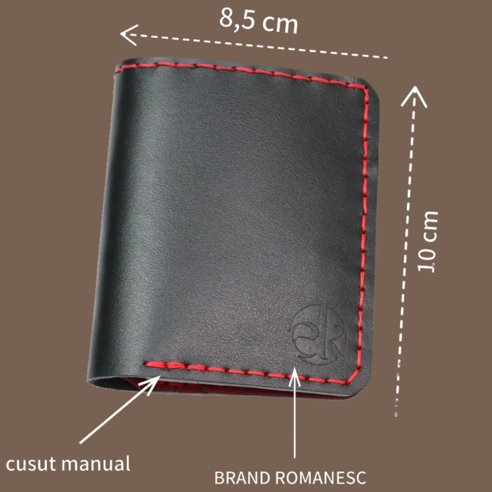Portofel din piele naturala, personalizabil, Odin, negru cu rosu [2]