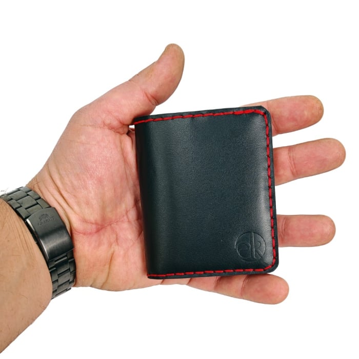 Portofel din piele naturala, personalizabil, Odin, negru cu rosu [7]