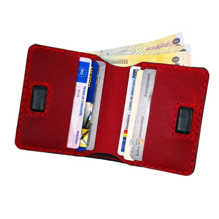 Portofel din piele naturala, personalizabil, Odin, negru cu rosu [2]