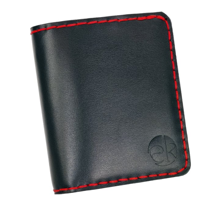 Portofel din piele naturala, personalizabil, Odin, negru cu rosu [1]