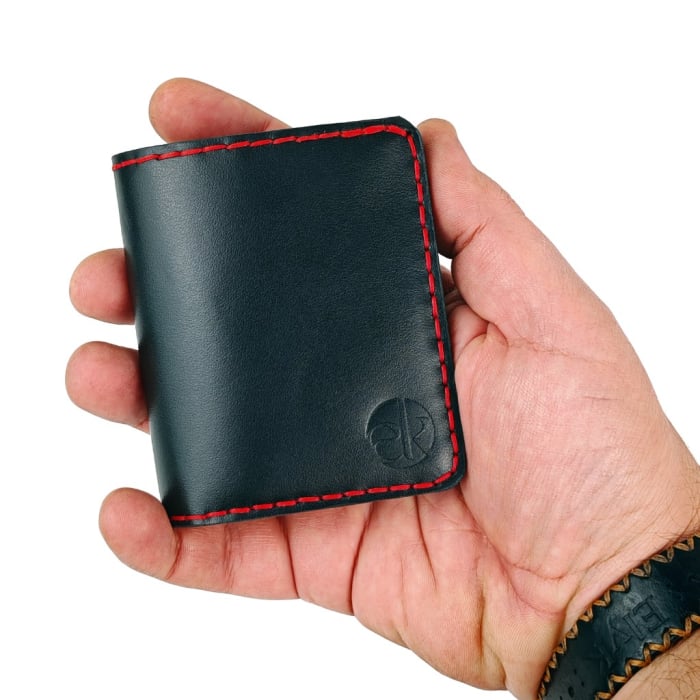 Portofel din piele naturala, personalizabil, Odin, negru cu rosu [4]