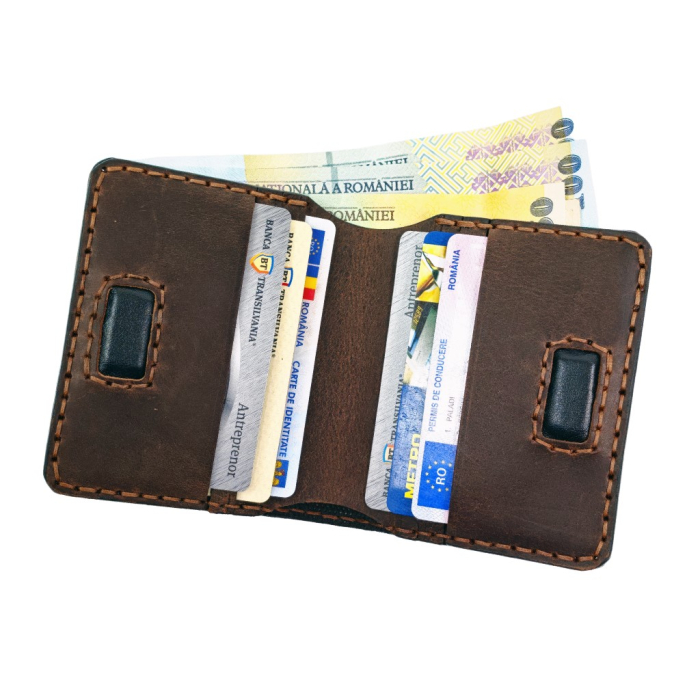 Portofel din piele naturala, personalizabil, Odin, negru cu maro [7]