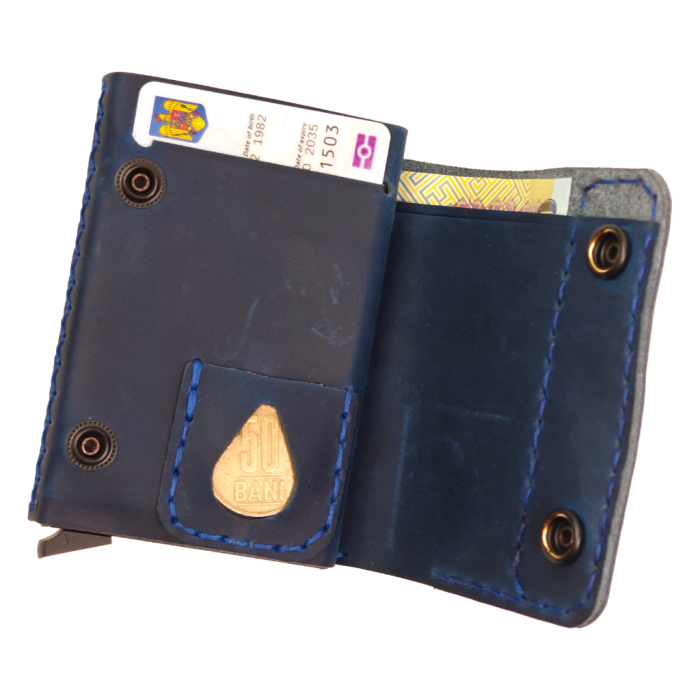 Portofel din piele naturala, Zeno, albastru, protectie RFID [5]