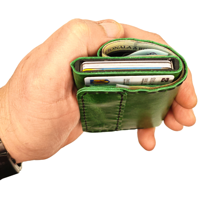 Portofel din piele naturala, personalizabil, Zeno, verde, protectie RFID [4]
