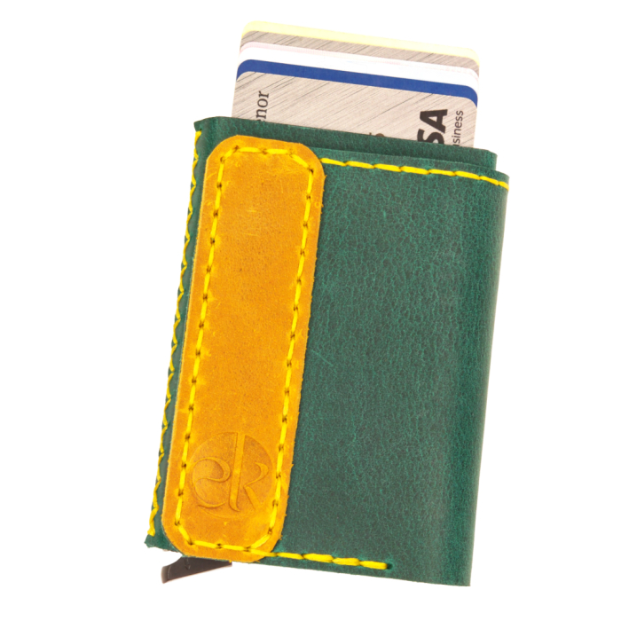 Portofel din piele naturala, Zeno, turcoaz cu galben, protectie RFID [2]