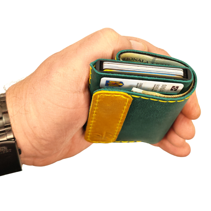 Portofel din piele naturala, Zeno, turcoaz cu galben, protectie RFID [4]