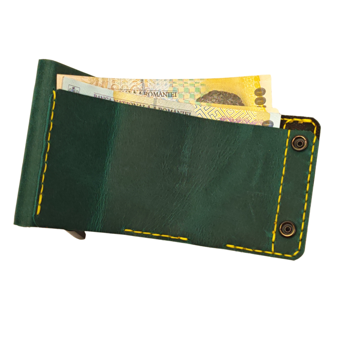 Portofel din piele naturala, personalizabil, Zeno, turcoaz cu galben, protectie RFID [3]