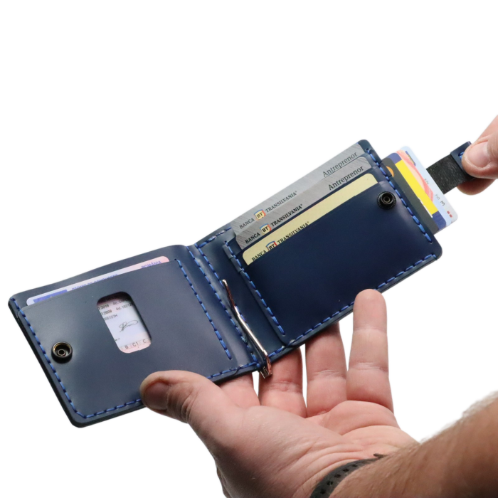 Portofel minimalist din piele naturala, Loki, Bleumarin, lucrat si cusut manual, handmade [2]