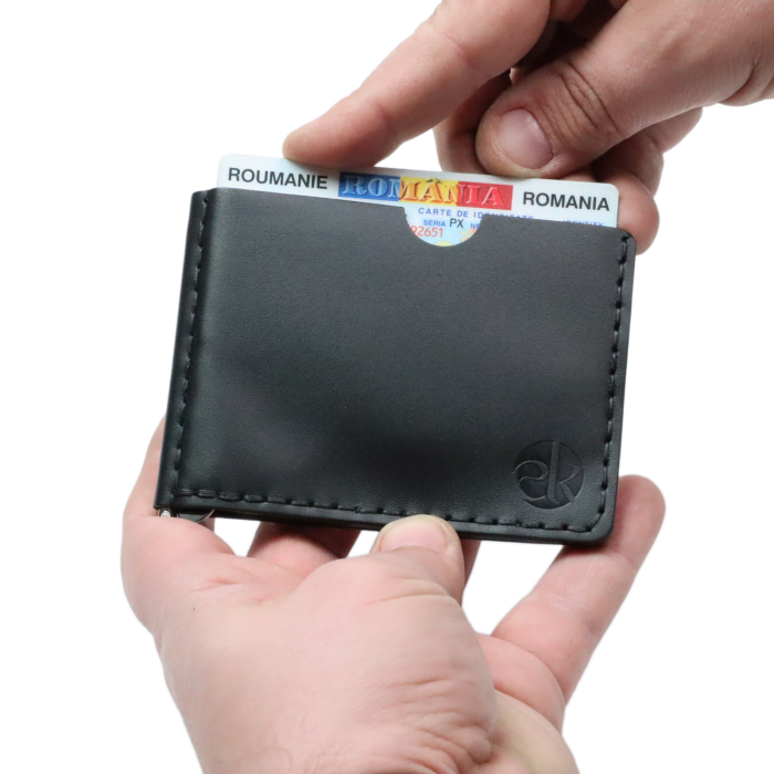 Portofel slim barbati din piele naturala, lucrat si cusut manual, Loki, handmade, Negru [7]