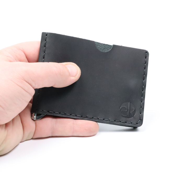 Portofel slim barbati din piele naturala, lucrat si cusut manual, Loki, handmade, Negru Mat [6]