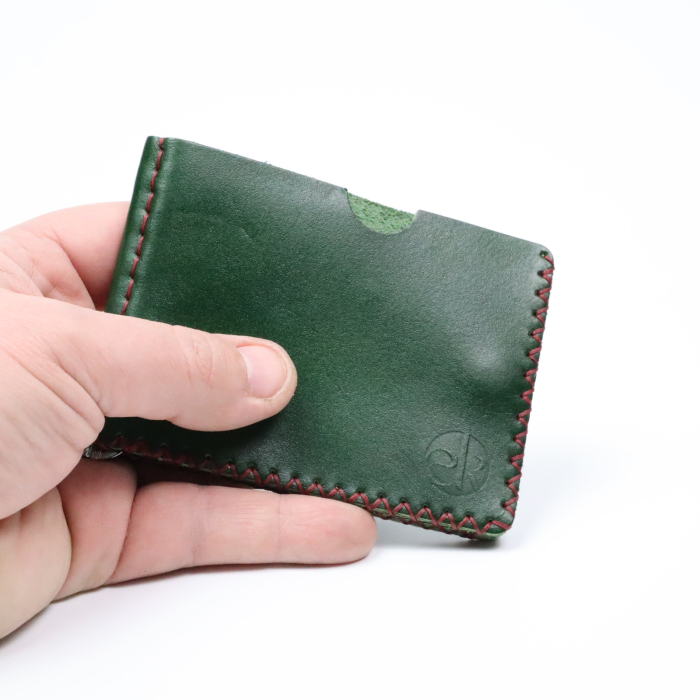 Portofel minimalist din piele naturala, Loki, Verde, cusut in X, lucrat si cusut manual, handmade [4]