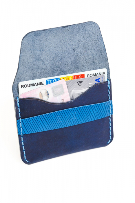 Portofel minimalist din piele naturala, lucrat si cusut manual, Hapi, Handmade, Bleumarin, Produs in Romania [5]