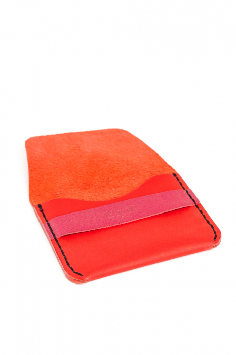 Portofel minimalist din piele naturala, lucrat si cusut manual, Hapi, Handmade, Rosu cu Roz, Produs in Romania [5]