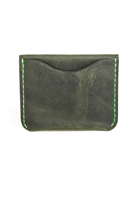 Portofel minimalist din piele naturala, lucrat si cusut manual, Hapi, Handmade, Verde Inchis ( Kaki ), Produs in Romania [8]