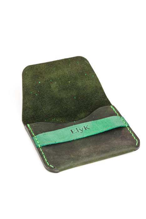 Portofel minimalist din piele naturala, lucrat si cusut manual, Hapi, Handmade, Verde Inchis ( Kaki ), Produs in Romania [3]