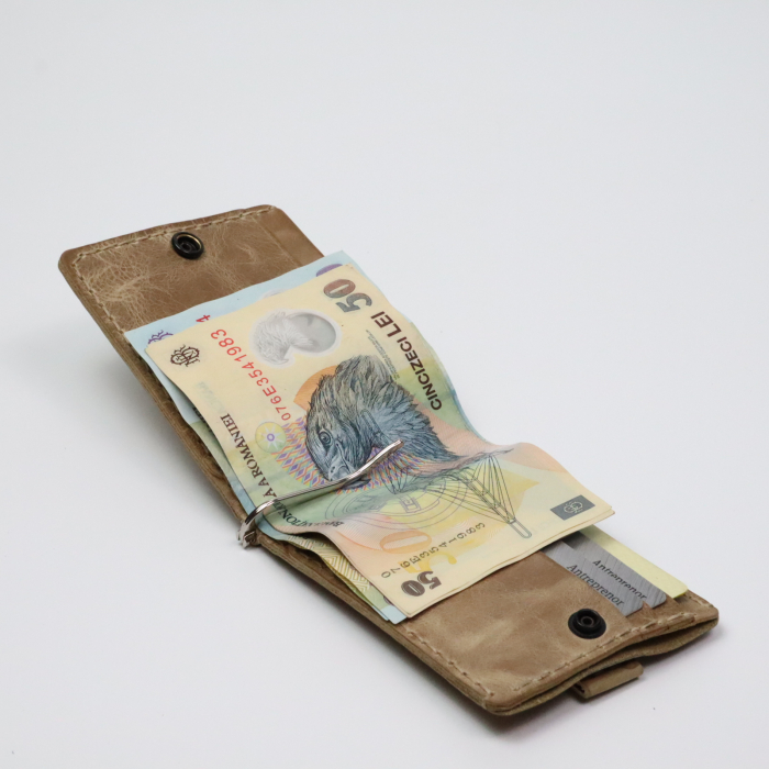 Portofel minimalist, personalizabil, din piele naturala, Loki, Crem, lucrat si cusut manual, handmade [3]