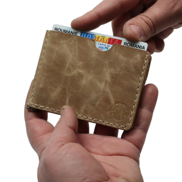 Portofel minimalist, personalizabil, din piele naturala, Loki, Crem, lucrat si cusut manual, handmade [7]