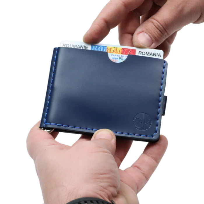 Portofel minimalist, personalizabil, din piele naturala, Loki, Bleumarin, lucrat si cusut manual, handmade [5]