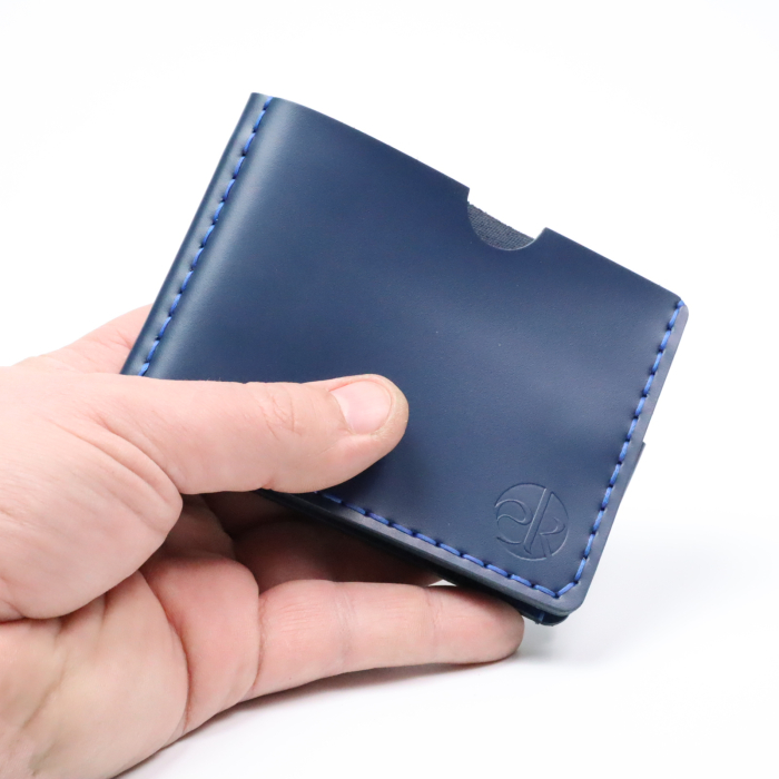 Portofel minimalist, personalizabil, din piele naturala, Loki, Bleumarin, lucrat si cusut manual, handmade [6]