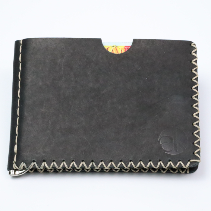 Portofel minimalist, personalizabil, din piele naturala, Loki, Negru Mat , cusut in X, lucrat si cusut manual, handmade [4]