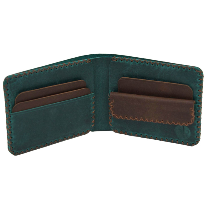 Portofel personalizabil clasic barbati din piele naturala, Hector 2, turcoaz cu detalii maro [3]