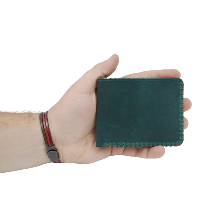 Portofel personalizabil clasic barbati din piele naturala, Hector 2, turcoaz cu detalii maro [7]