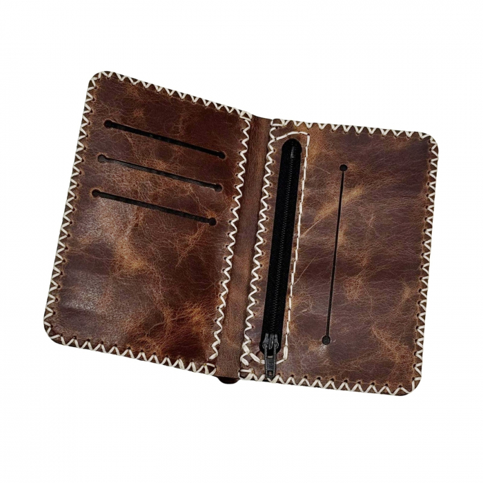 Portofel, din piele naturala, compartiment marunt, Jack 2 L, Maro [2]