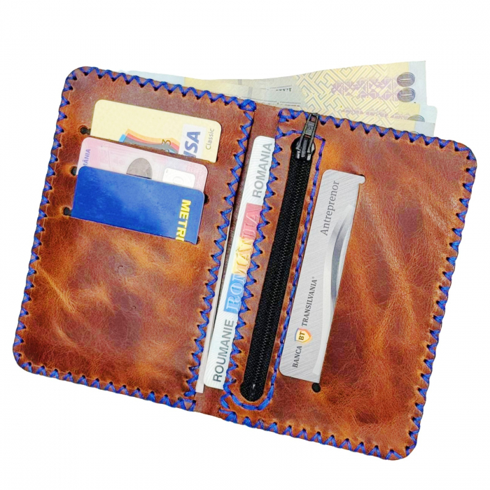 Portofel, personalizabil, din piele naturala, compartiment marunt, Jack 2 L, Maro-roscat [4]