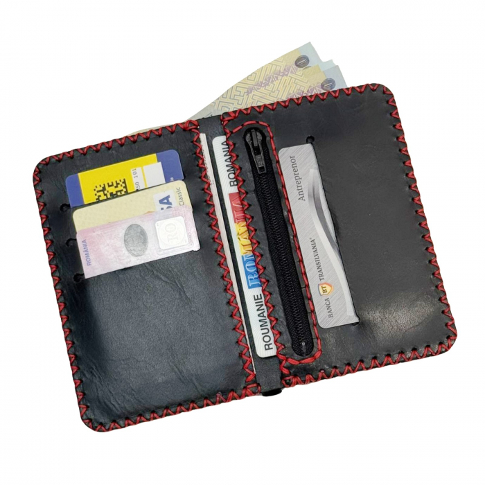 Portofel, personalizabil, din piele naturala, compartiment marunt, Jack 2 L, Negru antichizat [4]