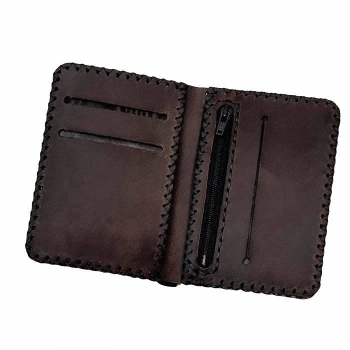 Portofel, personalizabil, din piele naturala, compartiment marunt, Jack 2 M, Maro [5]