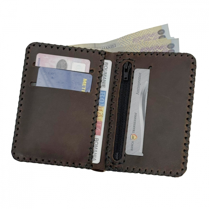 Portofel, personalizabil, din piele naturala, compartiment marunt, Jack 2 M, Maro [8]