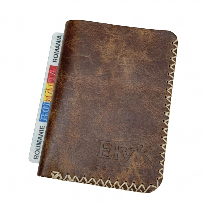 Portofel, personalizabil, din piele naturala, compartiment marunt, Jack 2 M, Maro antichizat [3]