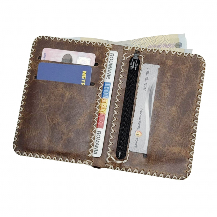 Portofel, personalizabil, din piele naturala, compartiment marunt, Jack 2 M, Maro antichizat [1]