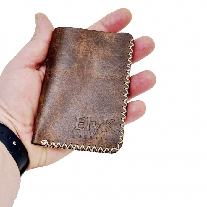 Portofel, personalizabil, din piele naturala, compartiment marunt, Jack 2 M, Maro antichizat [6]