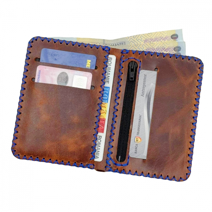 Portofel, personalizabil, din piele naturala, compartiment marunt, Jack 2 M, Maro-roscat [1]