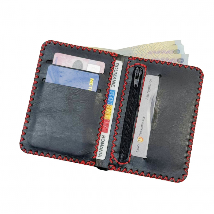 Portofel, personalizabil, din piele naturala, compartiment marunt, Jack 2 M, Negru antichizat [1]